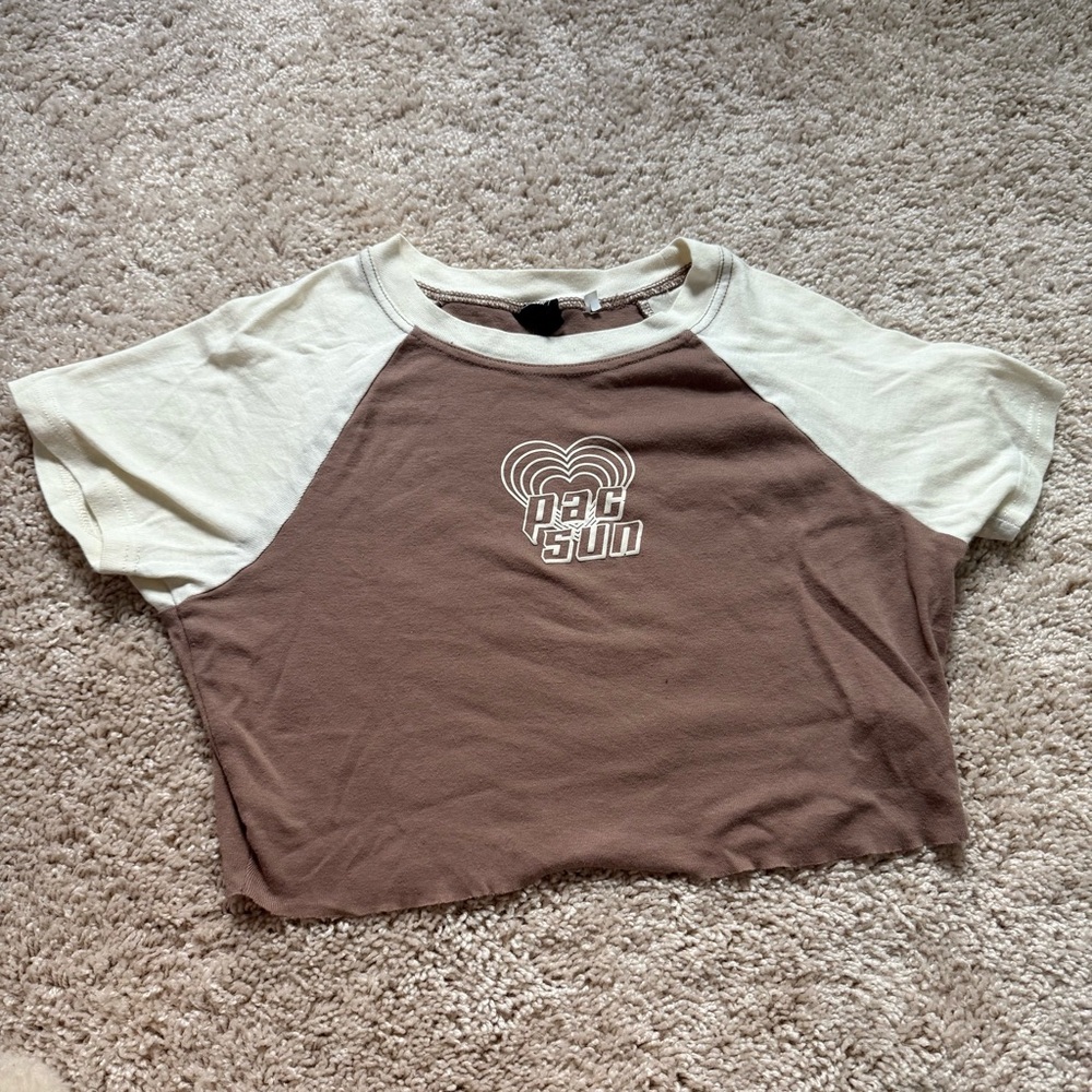 PacSun Brown and Cream Crop Tee